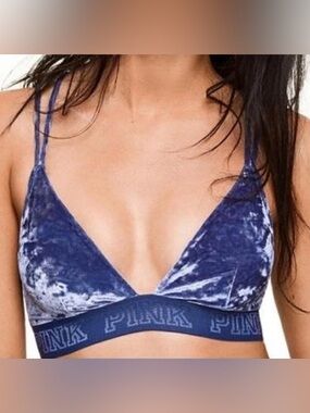 PINK Victoria's Secret Velvet Criss Cross Back Triangle Bralette in Blue, Size S